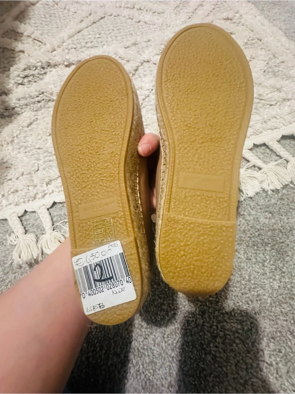 Saint Laurent Beige Leather Espadrille Slip-Ons